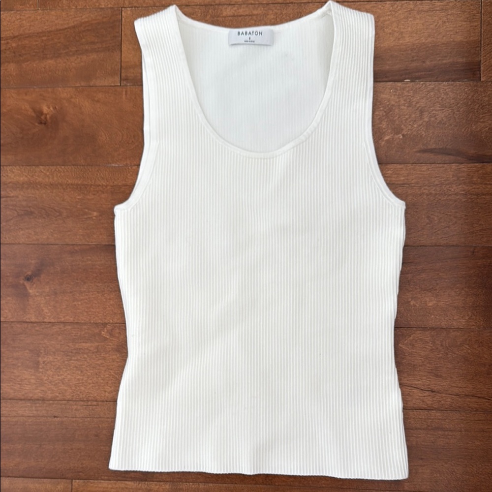Babaton White Fitted Ribbed Tank Top